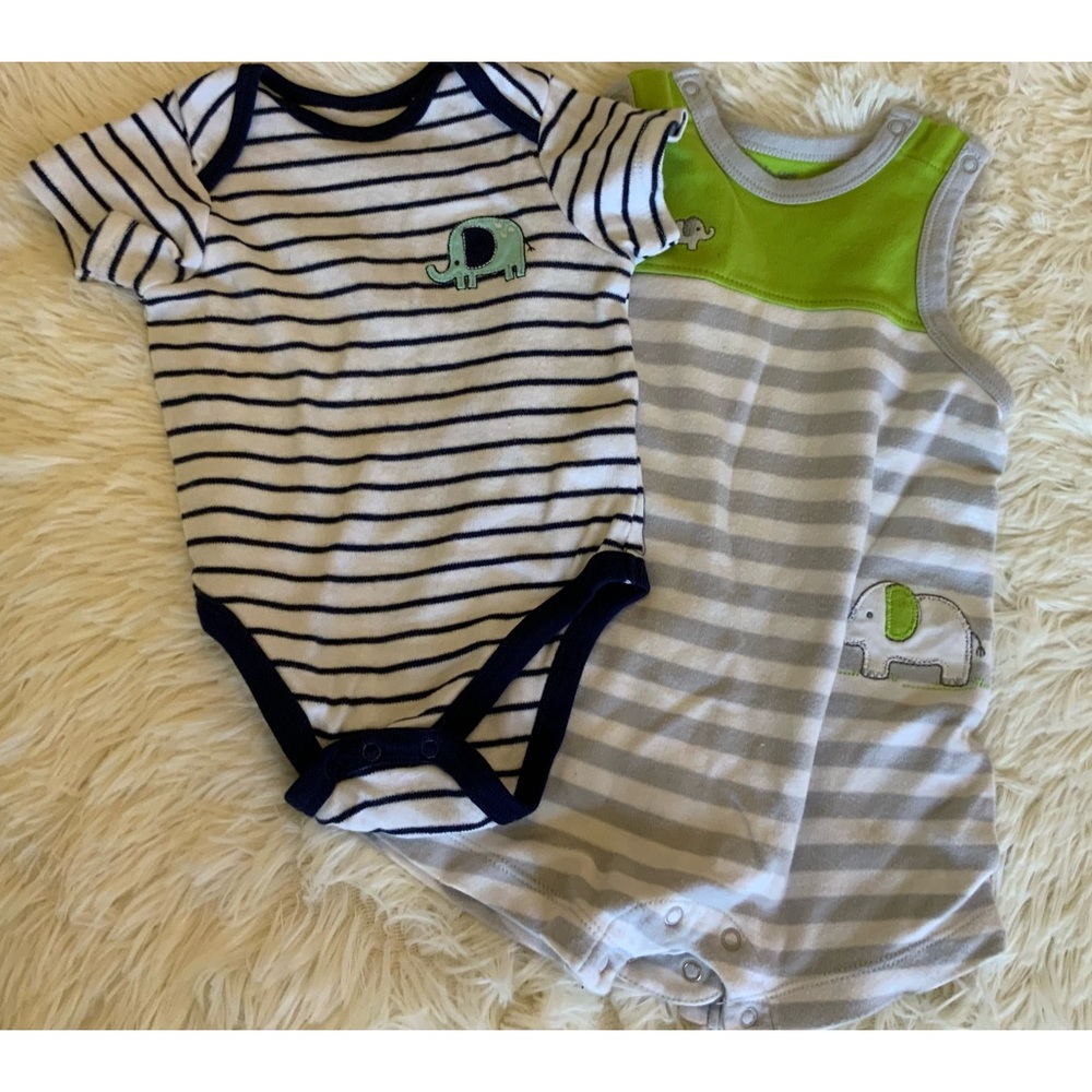 Baby Elephant Rompers 9 mos. Lot of 2. O 019